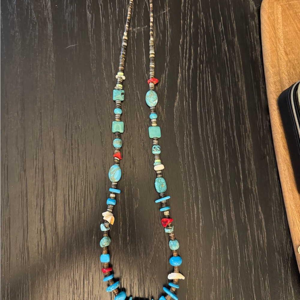 Turquoise and Red Beaded Necklace